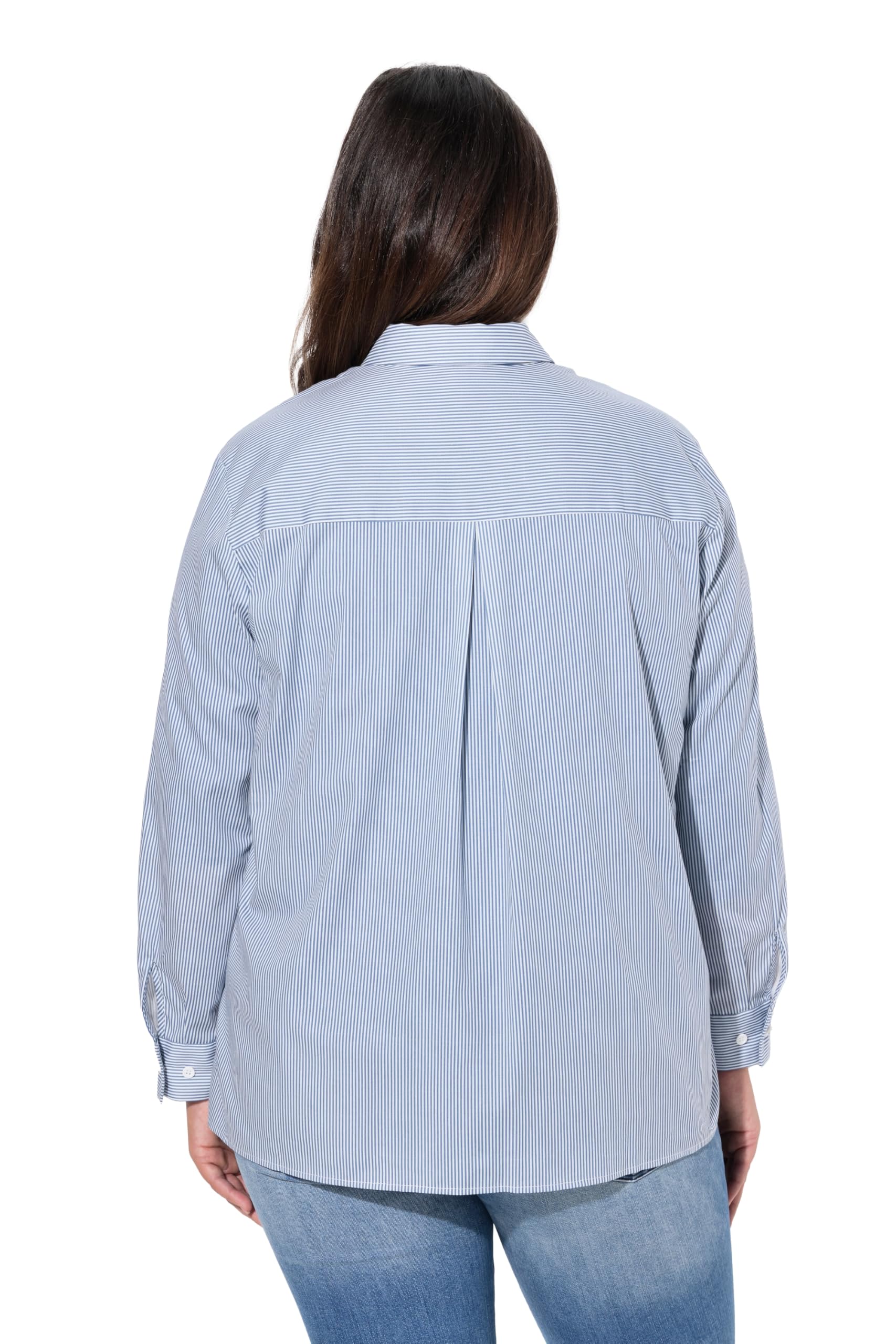 Ulla Popken Bluse, Streifen, A-Linie, Hemdkragen, Langarm Camicetta Lunga Donna (Pacco da 1)