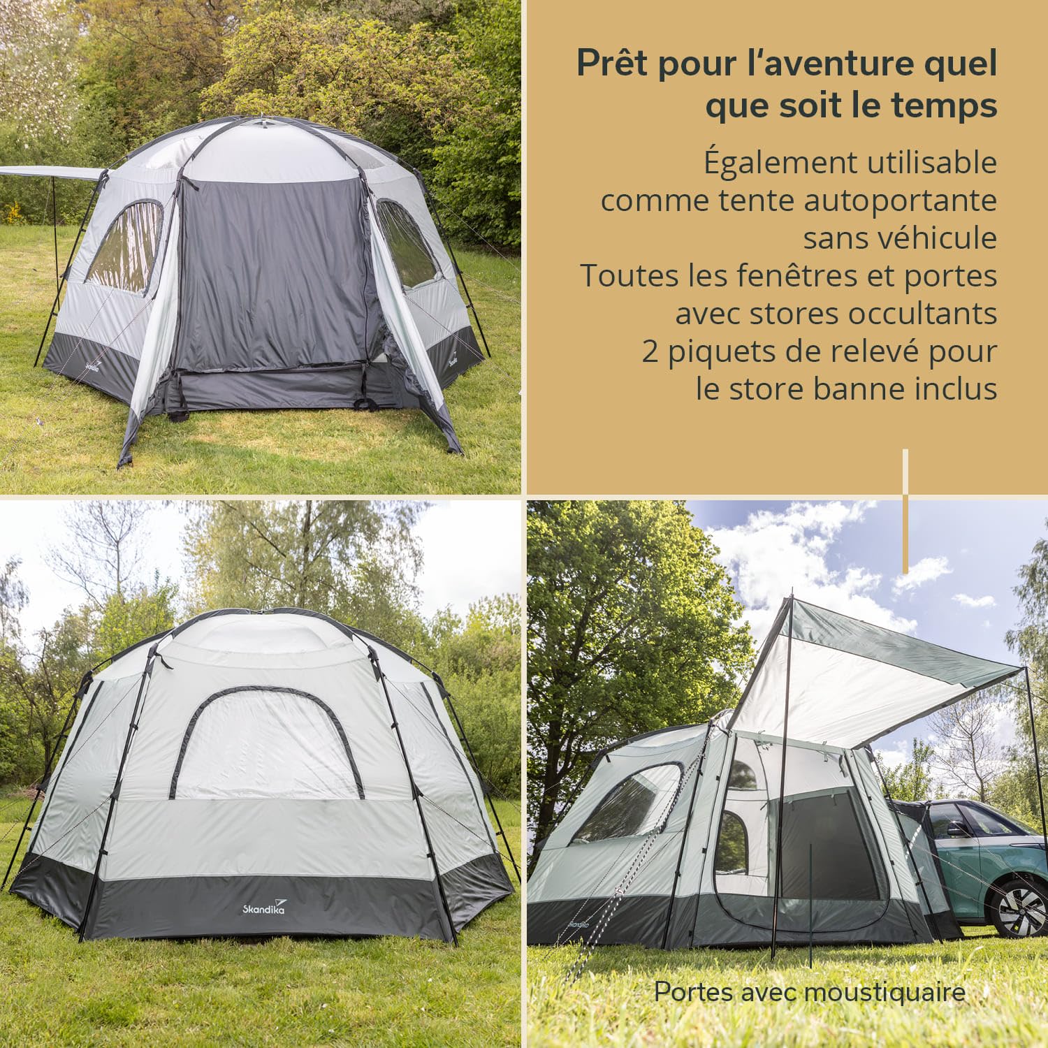 Skandika Auvent pour Bus Pitea Dome | Autoportant, pour 2-4 Personnes, Hauteur 2,2 m, Surface 10,4 m², 3 entrées, moustiquaire, Colonne d'eau 3000 mm | Tente pour Voiture, Bus, Van, fourgonnette