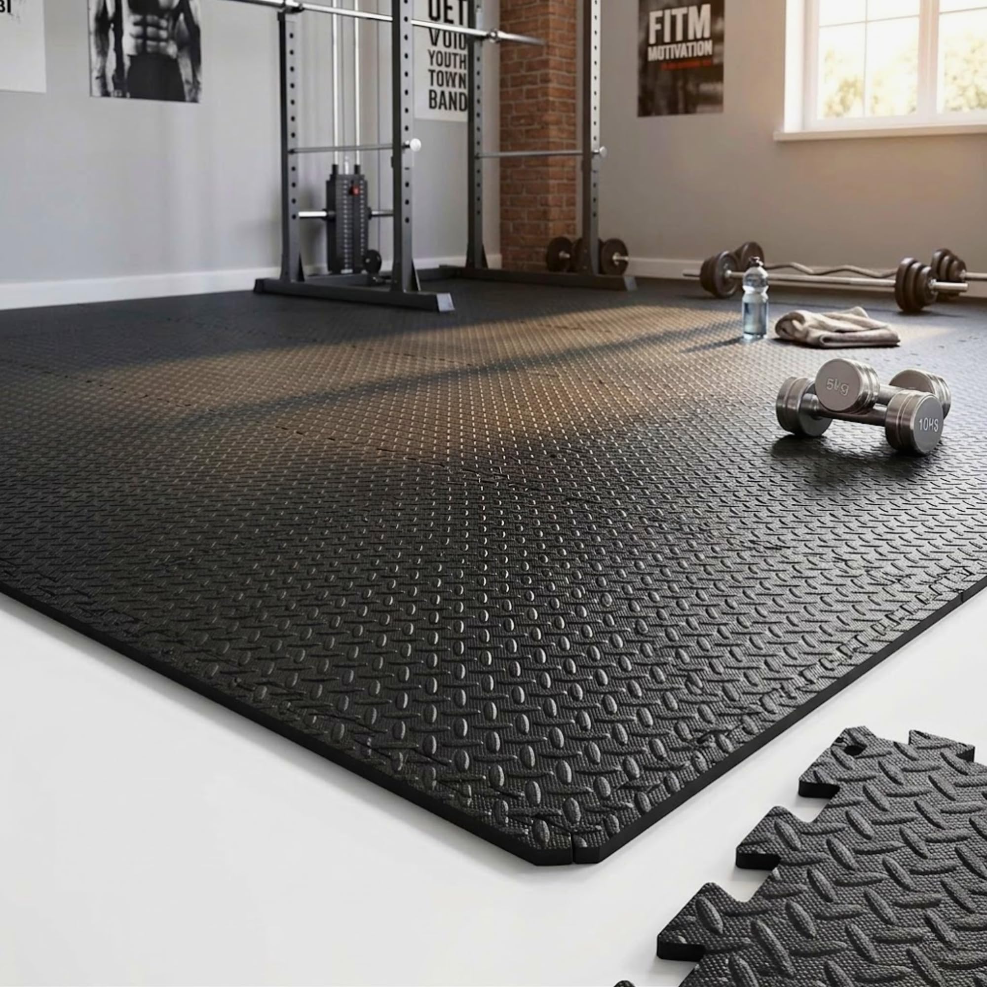 Lot de 24 dalles de sol emboîtables en EVA - Coussin en caoutchouc antidérapant pour entraînement à la maison - Tapis de yoga - 60 x 60 cm - Noir
