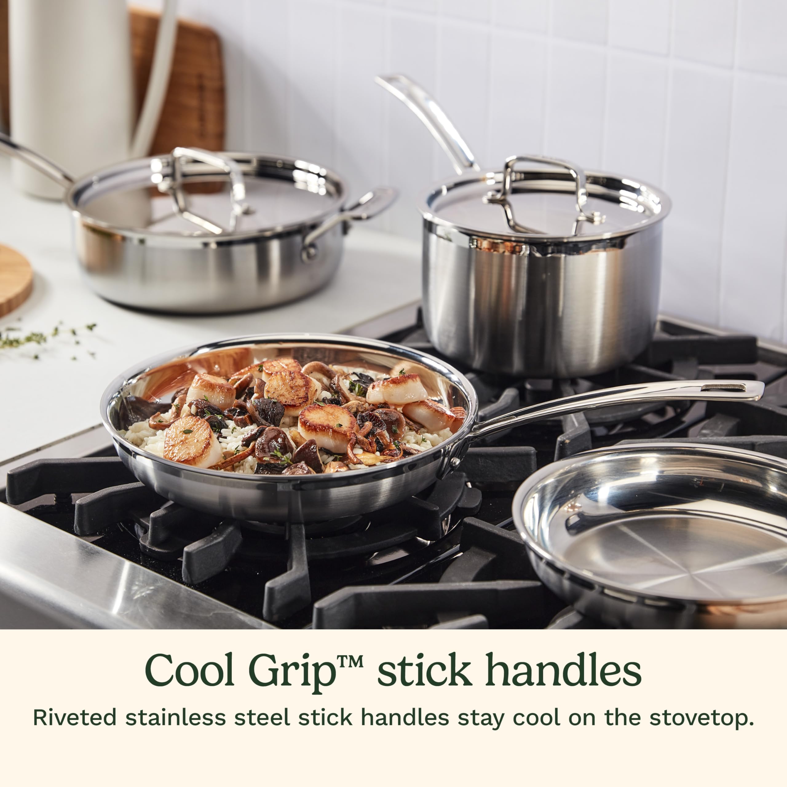 Cuisinart MultiClad Pro Triple Ply Stainless Steel Cookware Set, Heat Surround Technology, Cool Grip Handles, Oven Safe to 500°F, MCPS-12N, Silver: 15-Piece