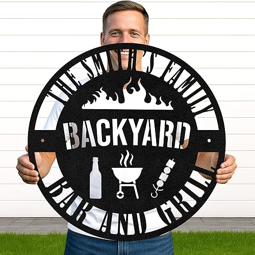 Miniatura 115 de Letrero de metal personalizado para barbacoa, letrero con nombre de bar personalizado para patio trasero, decoración de parrilla al aire libre,