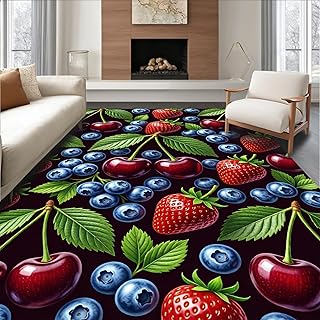 Low Pile Flatwoven Area Rug 3x5, Adorable Fruit Medley Featuring Mixed B...