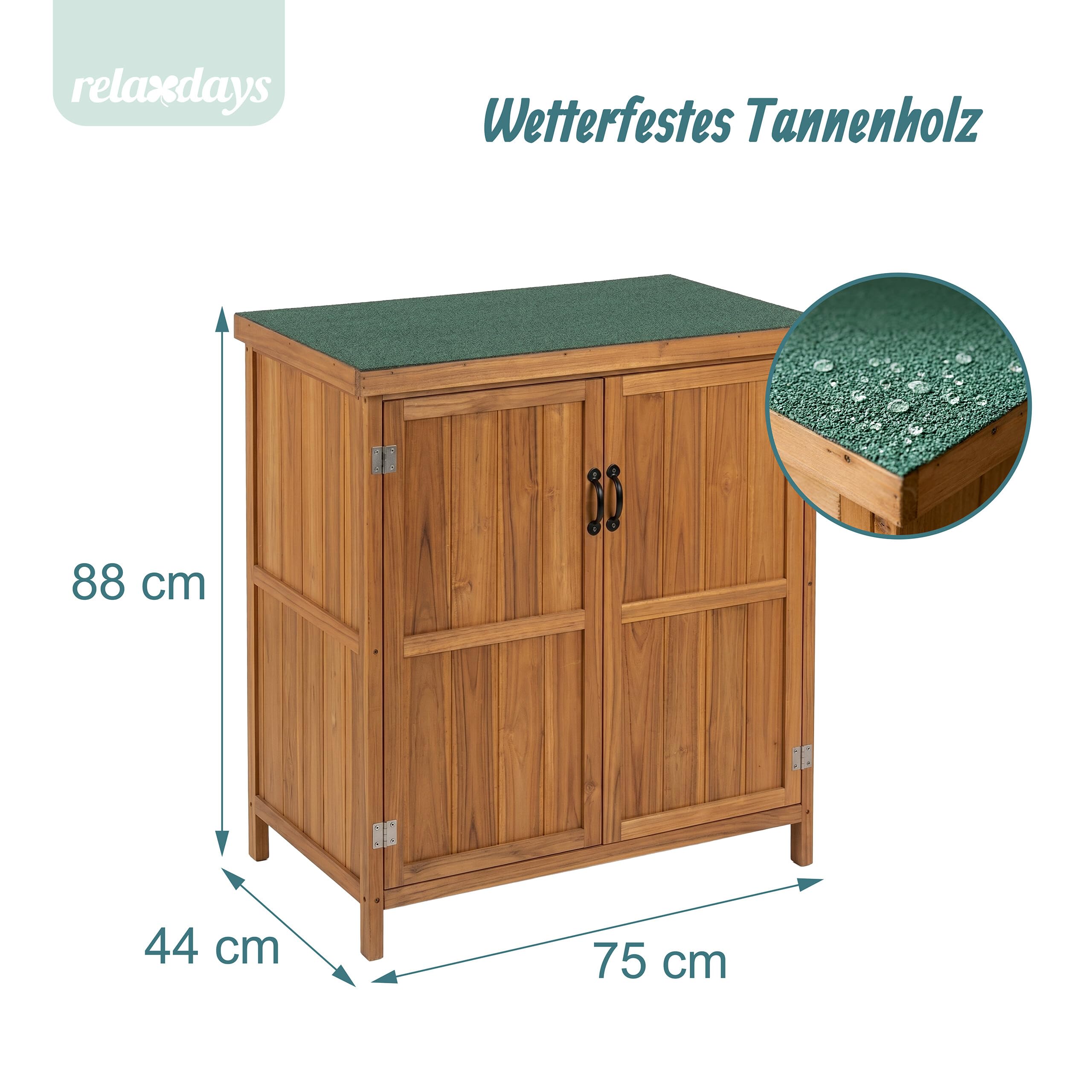 Relaxdays Gartenschrank, Holz, aufklappbares Dach, wetterfest, Einlegeboden, HBT: 88 x 75 x 44 cm, Gerätehaus, Hellbraun