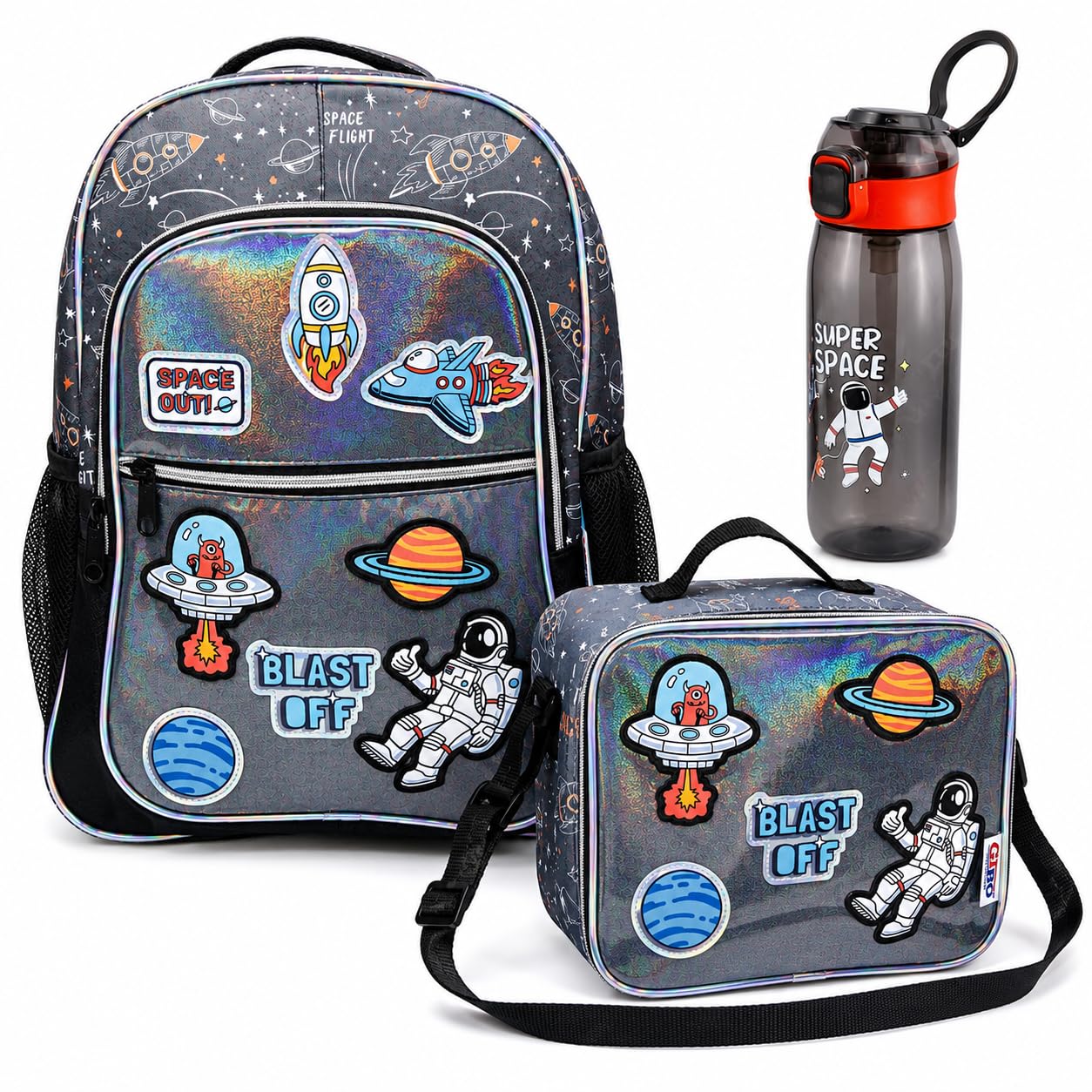 Elecart School Bag Combo Set for Girls – 3 in 1 Back to School Hamper with Backpack, Lunch Bag,& Water Bottle Complete School Essentials Gift Set for Kids (Astronaut)