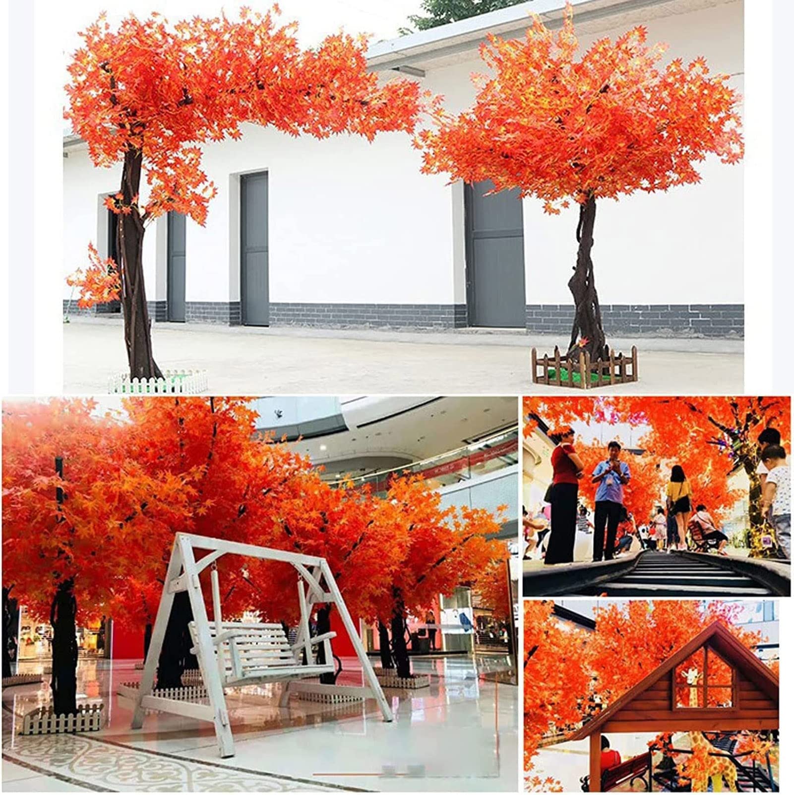 Cerezos en flor artificiales Arces rojos artificiales Planta artificial Seda primavera Flor de durazno Flores falsas Arreglos para la decoración de la casa de la boda Interior,Naranja,2X1.5M