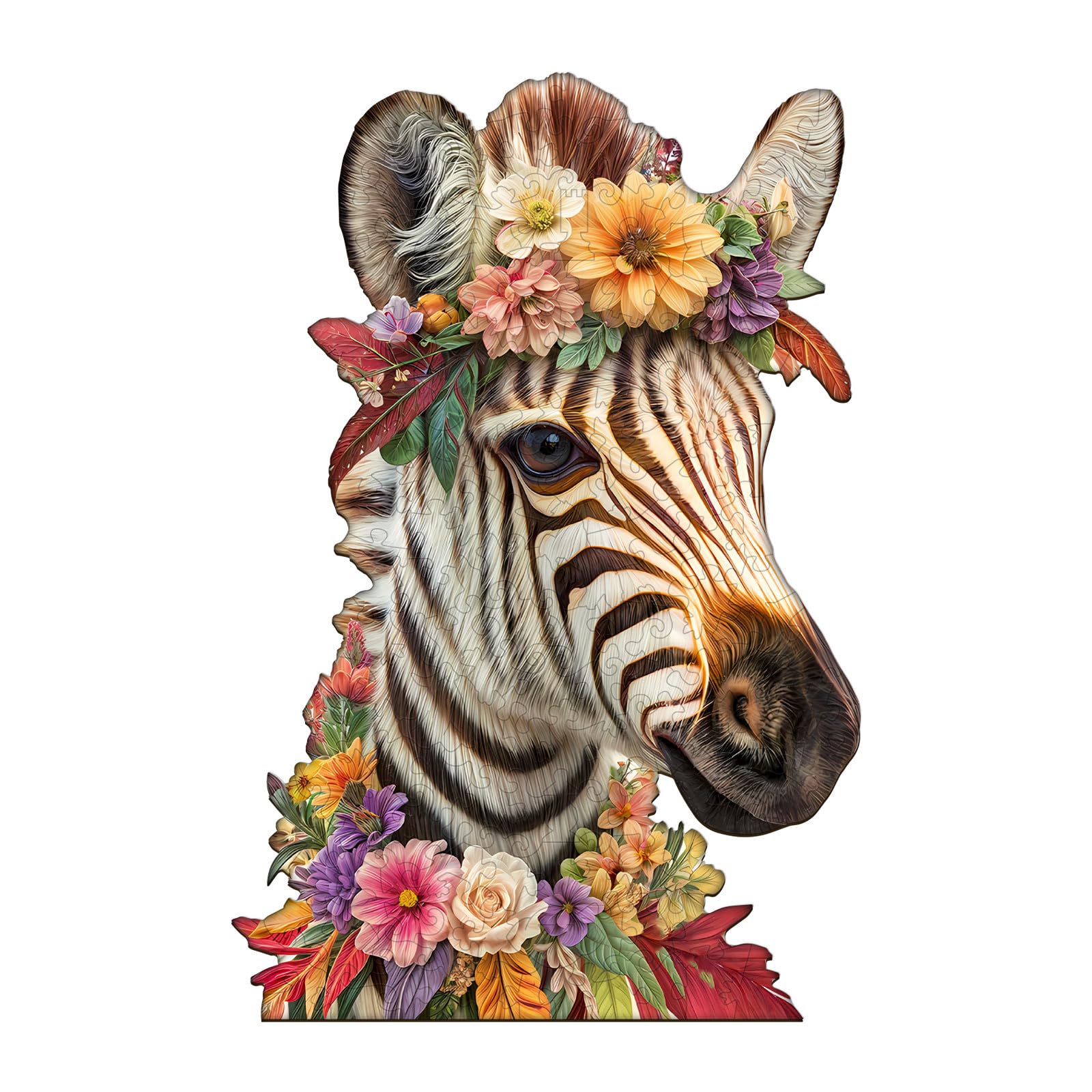 Jigfoxy Casse-tête en bois pour adultes, motif floral zèbre avec pièces uniques en forme d'animal - Jeu de casse-tête relaxant - Cadeau d'anniversaire pour la famille et les amis (L-34 x 22,6 cm - 190