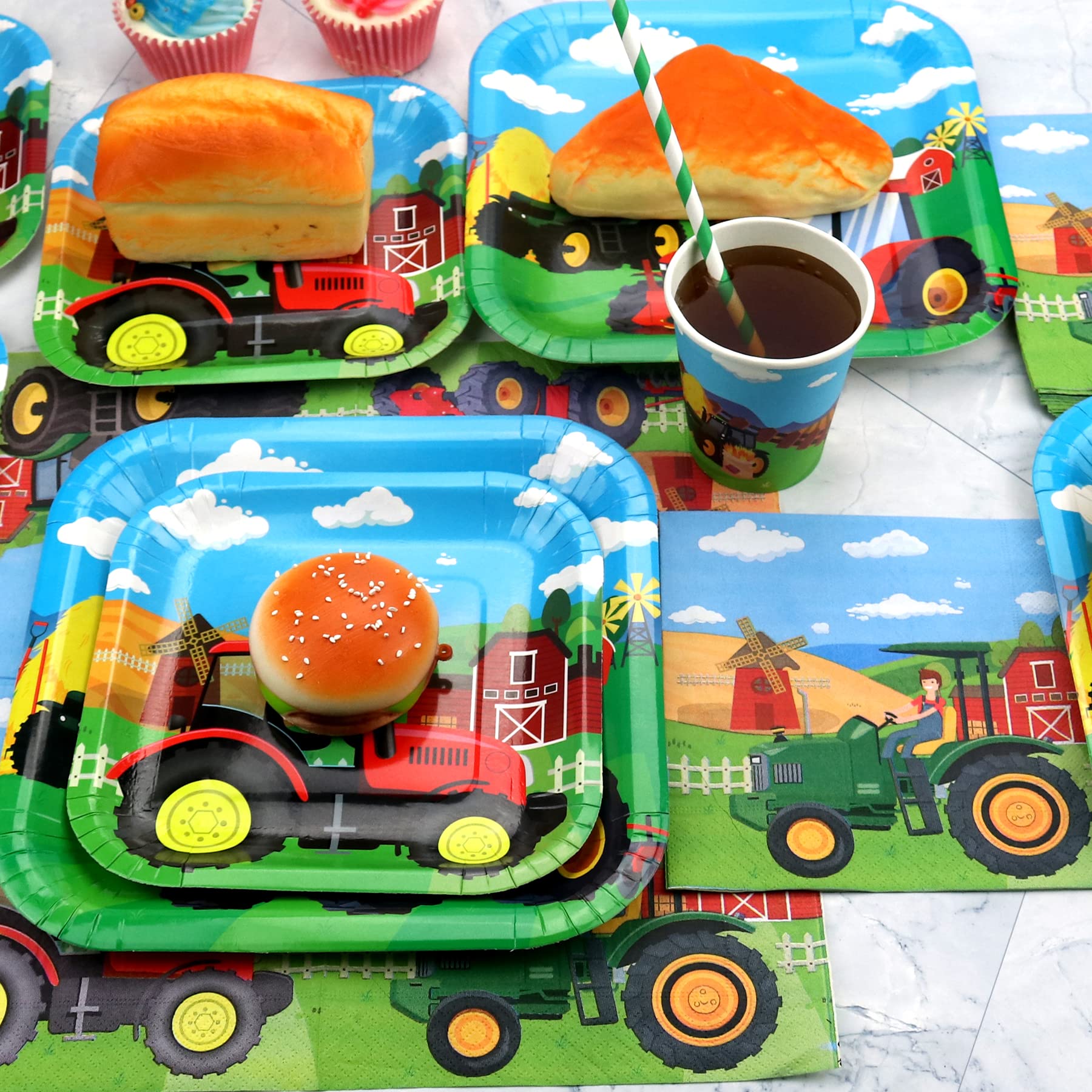 Set Festa A Tema Trattore Blu - Banner, Piatti, Tazze, Tovaglioli, Tovaglia Per 20 Persone - Foto 3