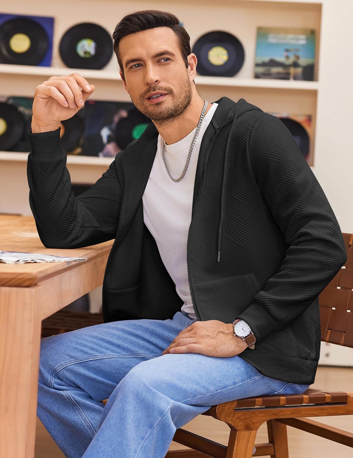 COOFANDY Mens Hooded Sweatshirt Zip Up Casual Knit Hoodies Fashion Drawstring Sweatshirts with Pockets - Image 5