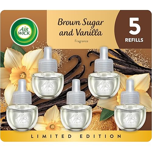 Air Wick Plug in Scented Oil Refill, 5 ct, Brown Sugar and Vanilla, Air Freshener, Essential Oils, Fall Scent, Fall decor