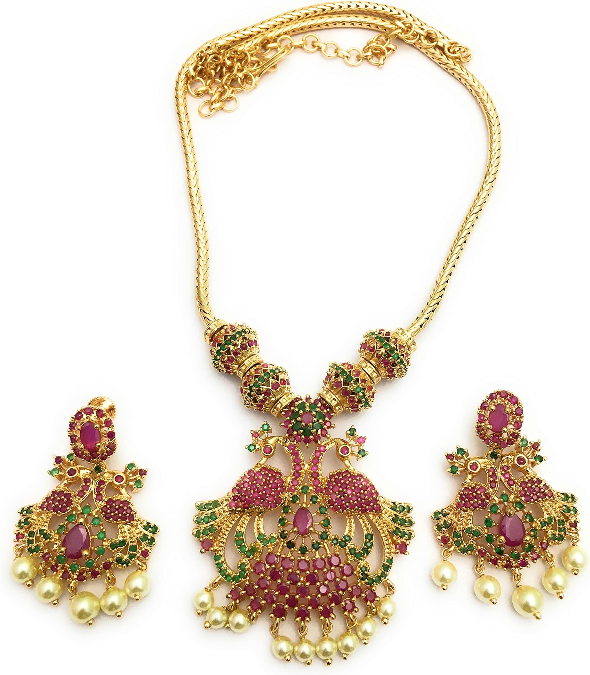 One Gram Micro Gold Plated Peacock Necklace Set for Women and Girls