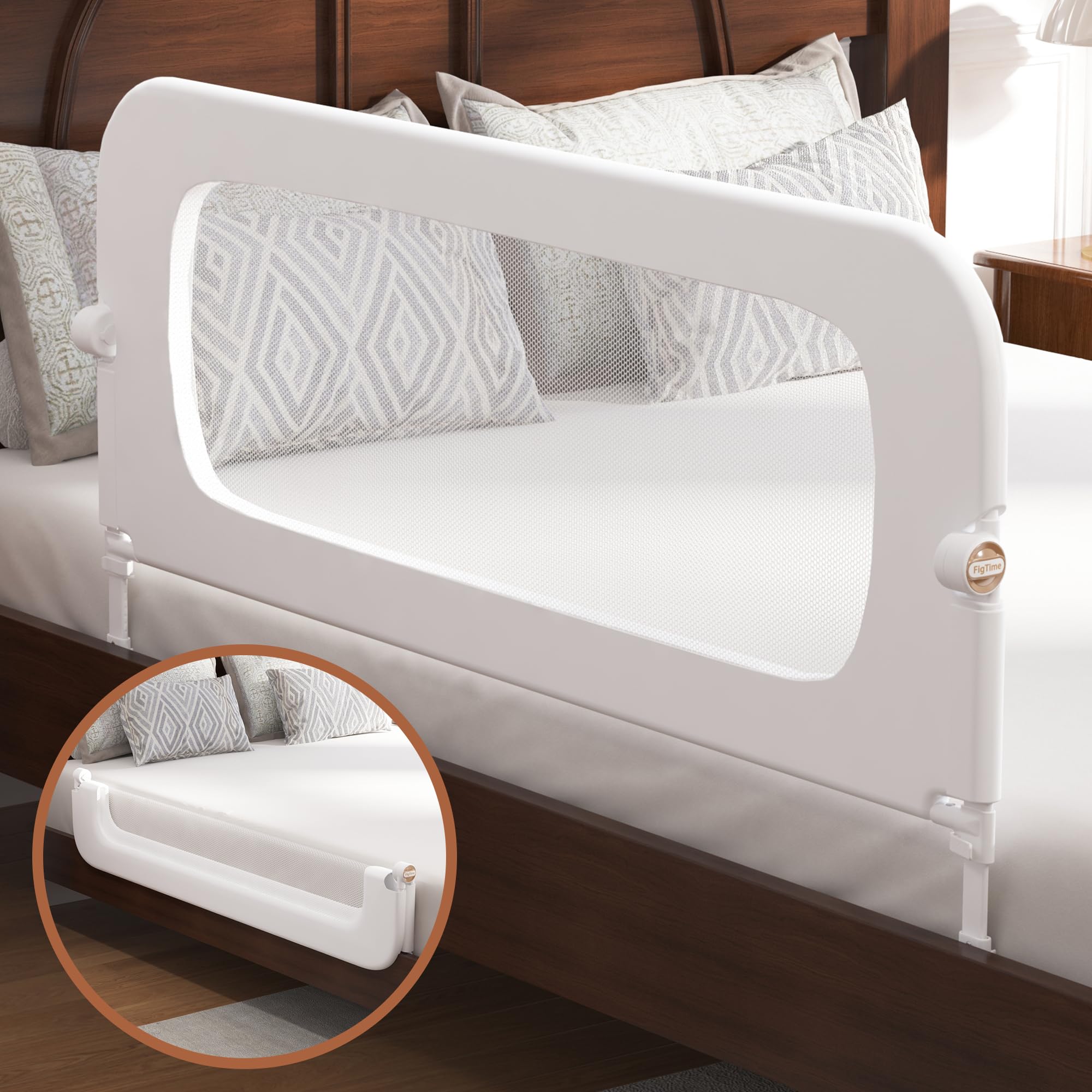 FigTime Barandilla de cama para niños pequeños, protector de riel de cama de bebé para niños, barandillas de cama para niños pequeños con ajuste de anclaje reforzado, altura ajustable y plegable,