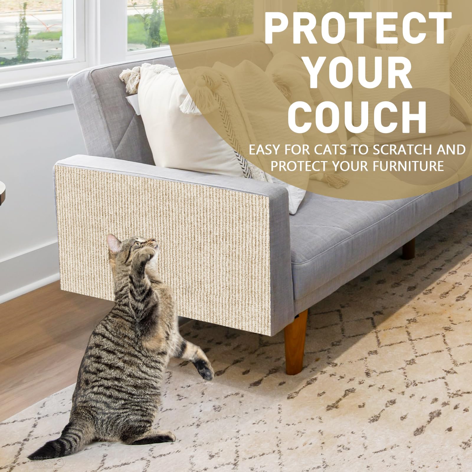 Self-Adhesive Cat Scratching Mat - 39"x15.4" Trimmable Carpet Pad For Furniture, Sofa & Walls - Protects From Cat Scratches
