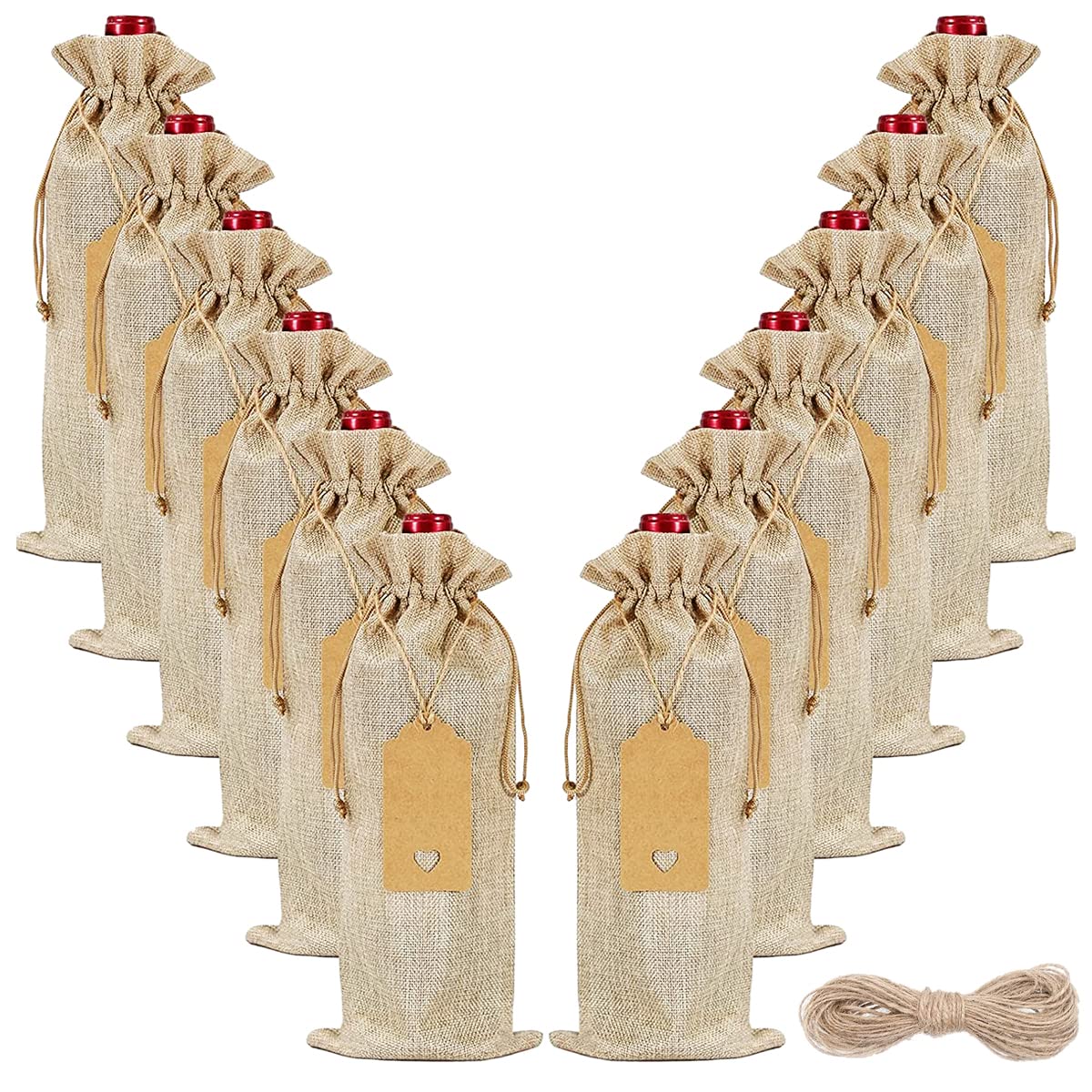 ScentedMOON Wine Bottle Gift Bags, 12-Pack Reusable Alcohol Champagne Gifting Wrapping Covers with Drawstring for Birthday, Wedding, Christmas, Holiday Party or Home Storage - Brown