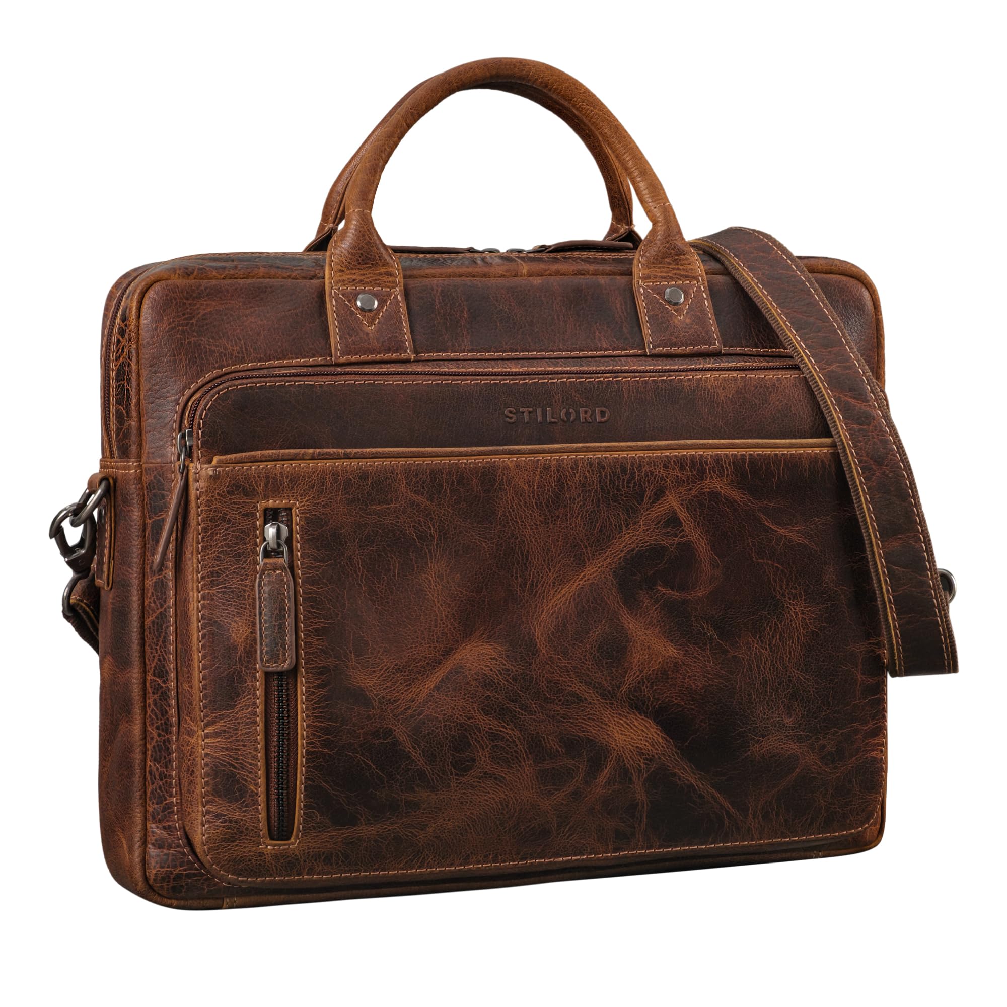 STILORD 'Syd' Bolsa de Negocios Piel Hombre Mujer Bolsa Portátil 14 pulgadas Cuero Genuino Bandolera Maletín Vintage para Trabajo y Viaje, Color:luino - marrón