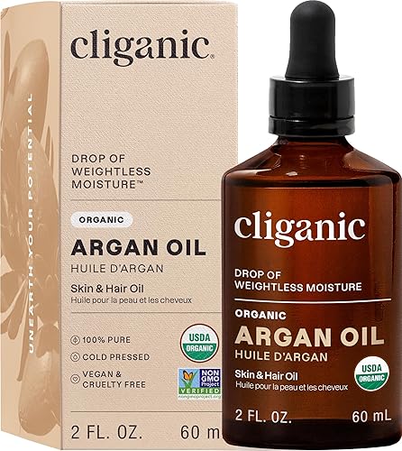 Cliganic Organic Argan Oil 100% Pure Cold Pressed For Hair, Face, Skin, 2oz