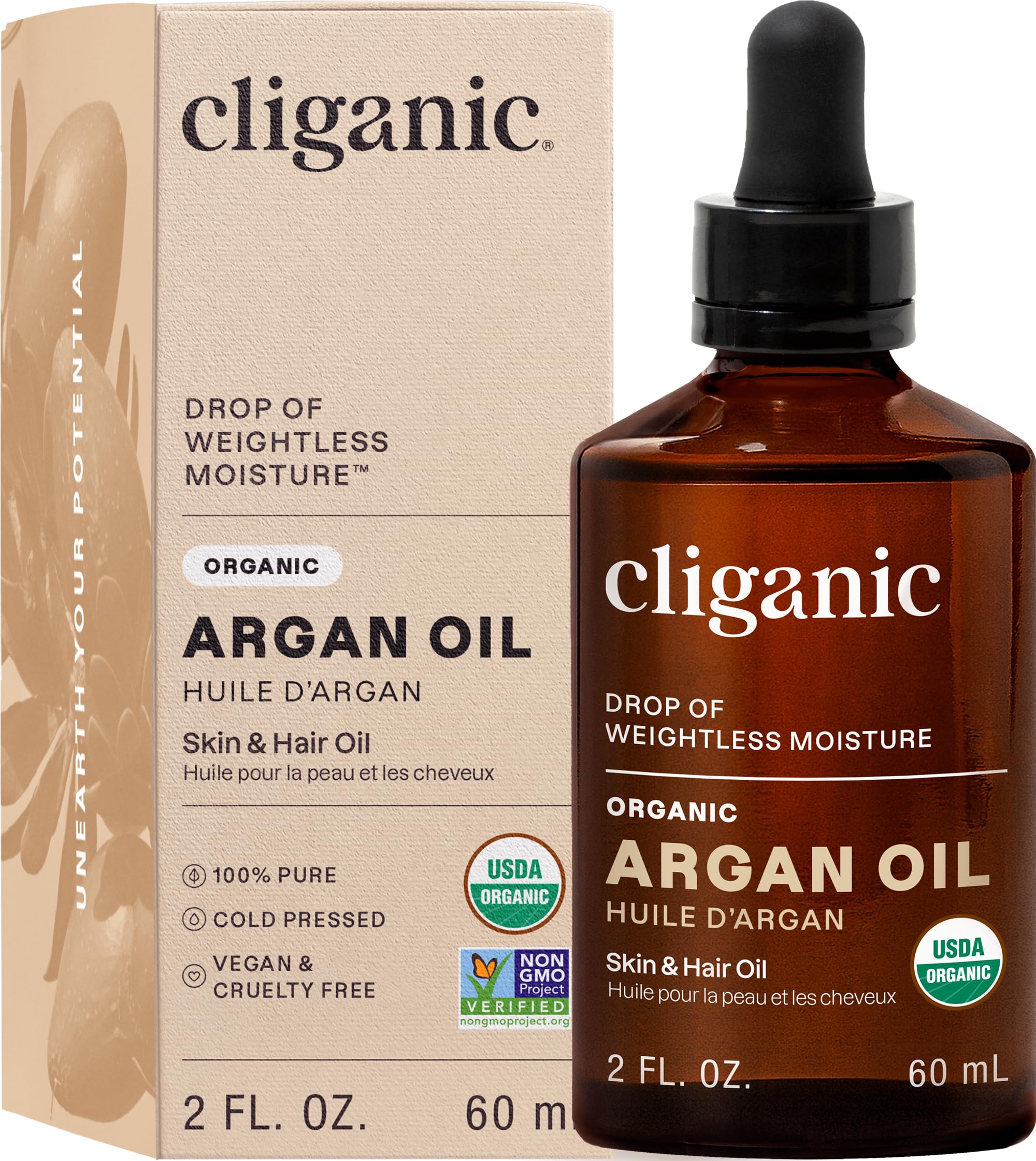Organic Argan Oil, 100% Pure | Moroccan Argan Oil for Hair, Face & Skin | Natural Cold Pressed Carrier Oil - Certified Organic