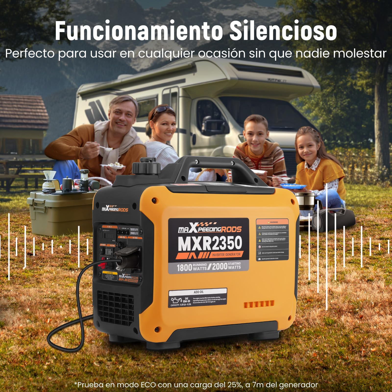 maXpeedingrods Generador Electrico Gasolina 2000W Generador Inverter Portátil con USB y Tomas de 230V, Pantalla Digital, Compacta y Ligera, para Camping Autocaravan