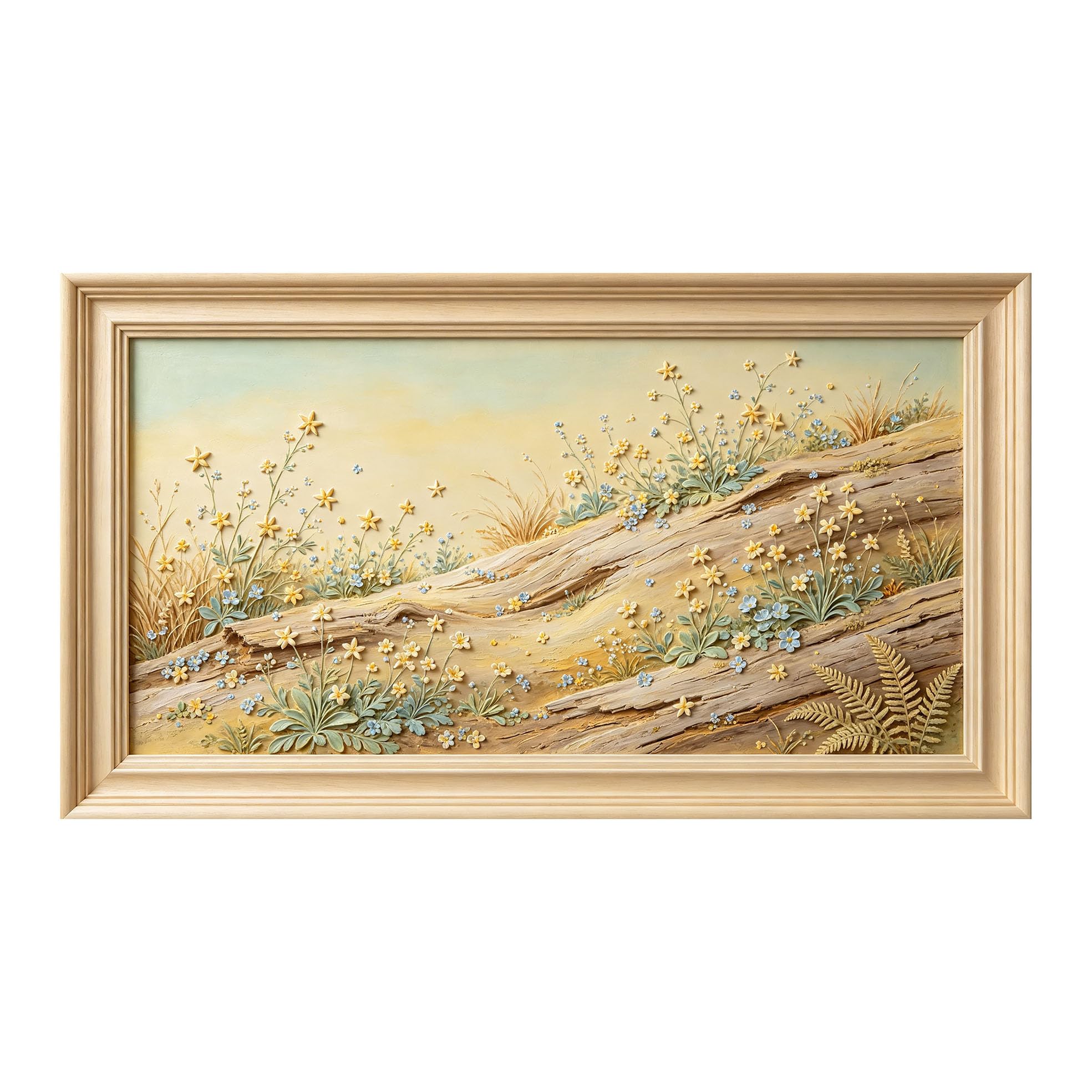 Murasolite 3D Framed Wall Art Pastoral Meadow Floral Relief Effect SelfAdhesive Fabric Mural Wall Decor， Peel and Stick No Damage to Wall， AntiFall Safe Design for Bedroom Living Room