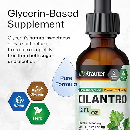 Miniatura 6 de Tintura de cilantro  Suplemento líquido orgánico de cilantro Sativum gotas para apoyar la salud cardíaca y ocular, concentración, limpieza corporal,
