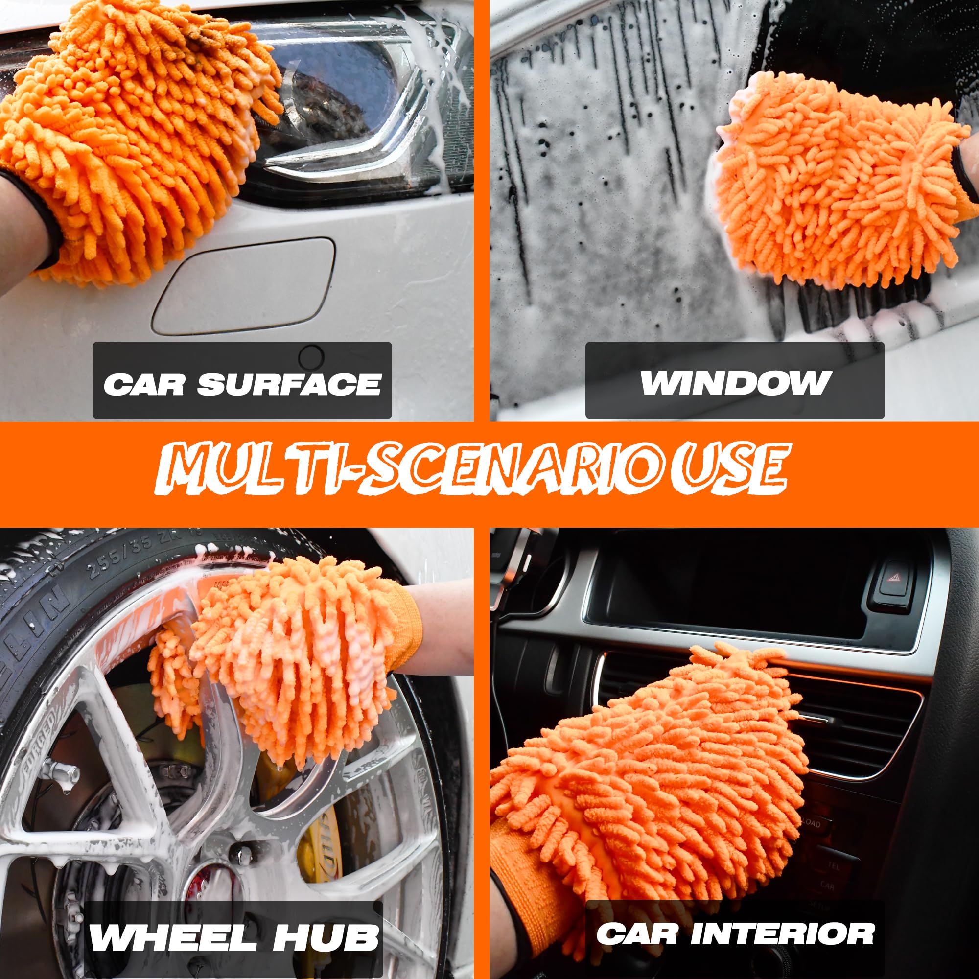 Raeyuan Car Wash Mitt Microfiber 2 Pack Scratch Proof & Lint-Free Wash Mitt for Cars, SUVs, Trucks - Large 9.06