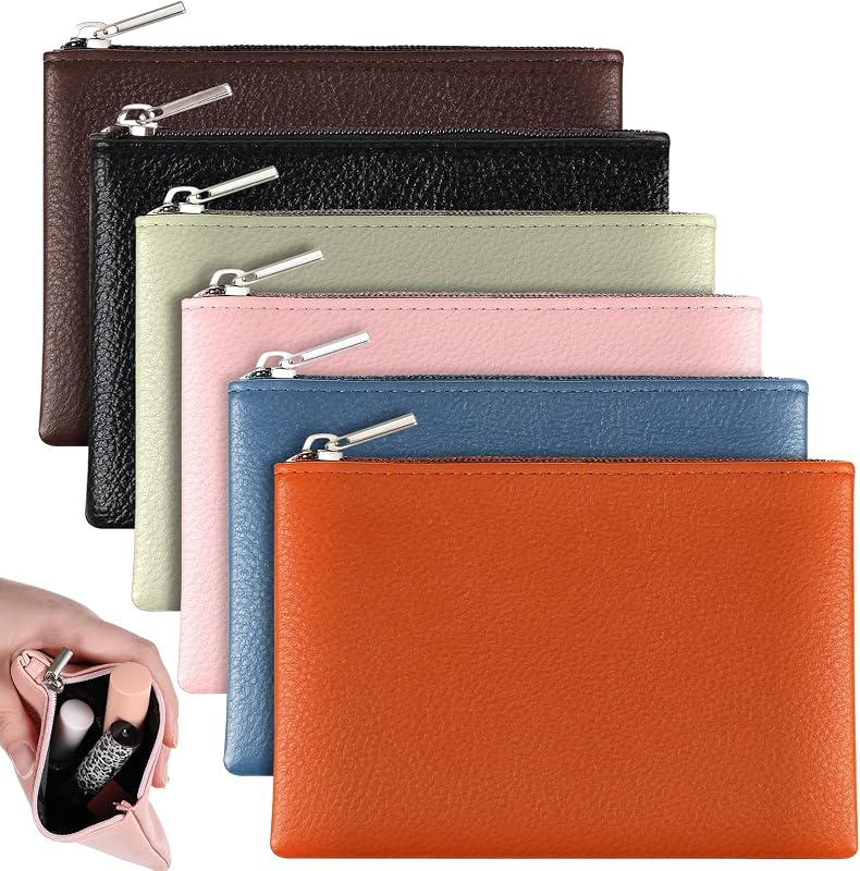 Paquete de 6 monederos pequeños de cuero de PU, minimonedero, monedero, billetera en efectivo para hombres y mujeres, tarjeta de crédito, lápiz labial (color elegante)
