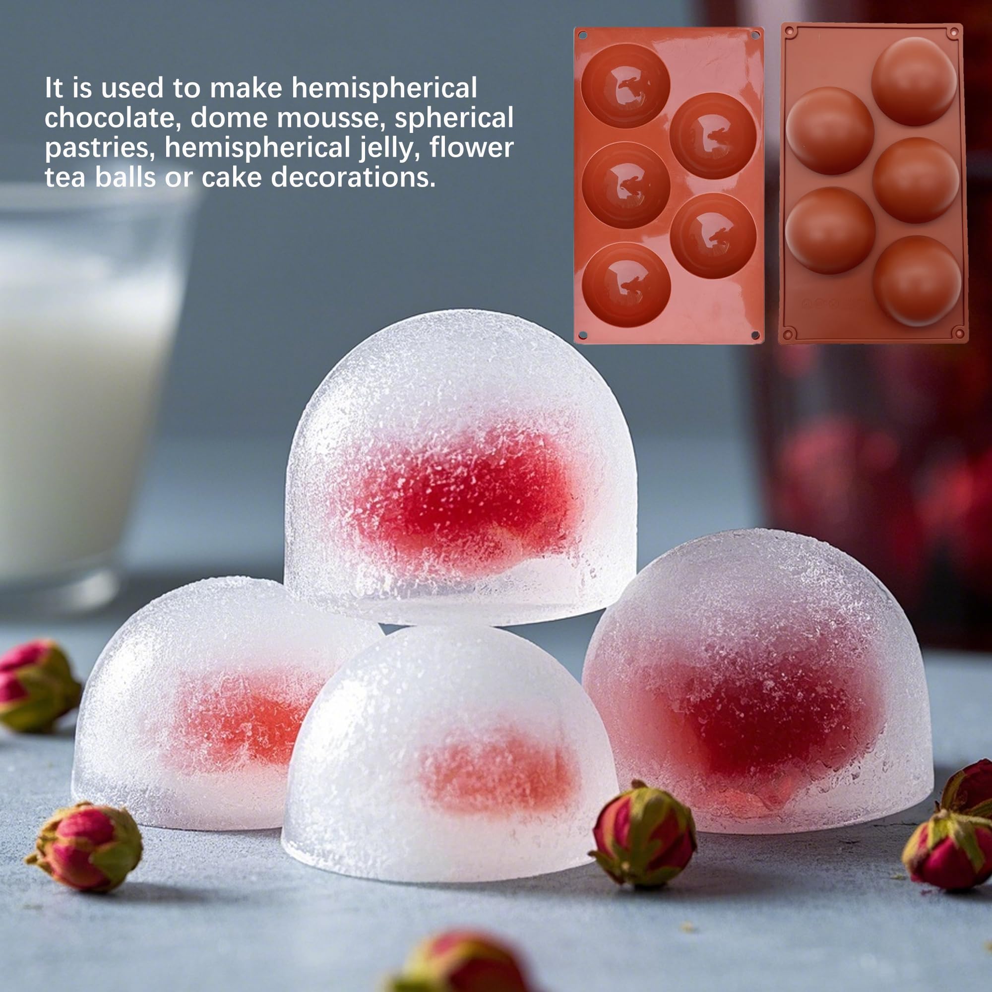 Stampo Semisfera In Silicone Per Cioccolato - 2 Pezzi, 5 Fori, Diametro 8 Cm, Per Dolci E Gelatine - Foto 8
