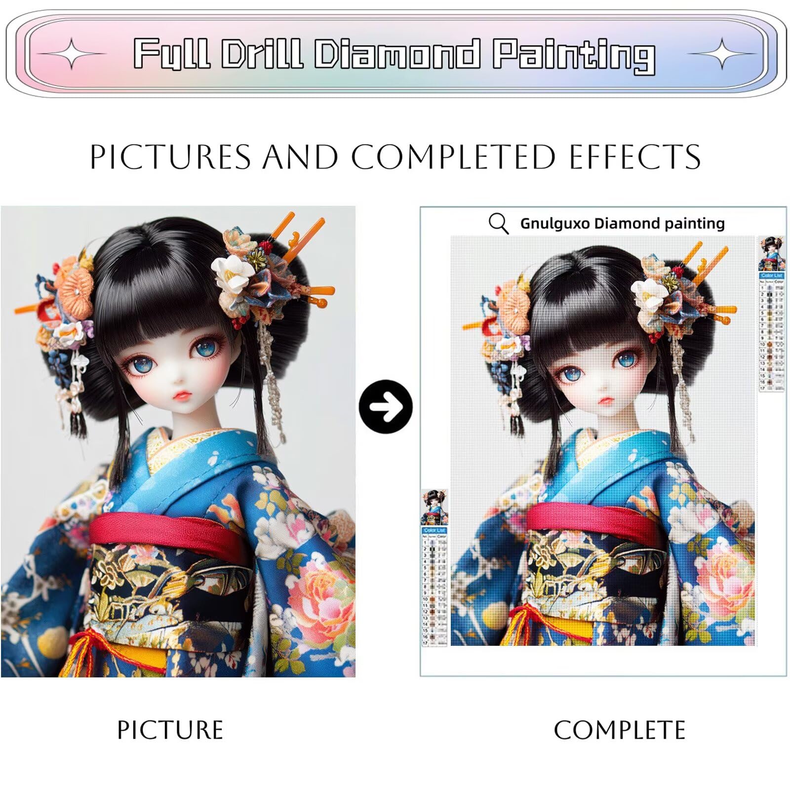 Diamond Painting Erwachsene Japan 5D Diamond Painting Frau DIY Set Erwachsene Anfänger, Vollbohrer Diamanten Malerei Stickerei Kreuzstich Bastelset für Zimmer Wand Deko Schlafzimmer 60x80cm, Model689