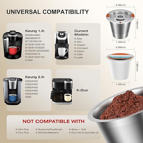 Miniatura 4 de Cápsulas de café reutilizables K Cups para Keurig filtro de café K Cups recargables de acero inoxidable completo compatible con cafeteras 1.0 y 2.0