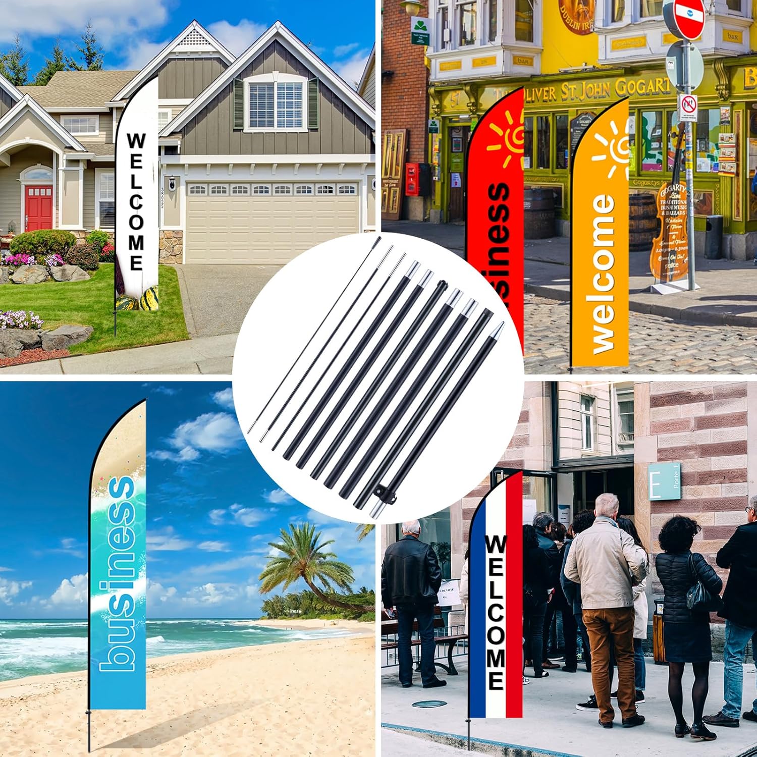 Gisafai 2 Sets Feather Flag Pole Kit Swooper Flutter Flag Hardware Pole Portable Flag Pole Holder with Ground Stake and Bag for Business Storefronts Advertising Outside (12 ft)