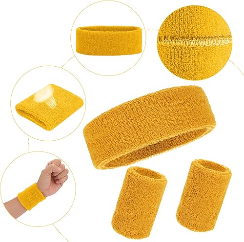 Miniatura 3 de ASTER Juego de 6 pulseras con diadema, incluye 2 diademas deportivas y 4 pulseras deportivas, bandas coloridas a rayas para hombres y mujeres,