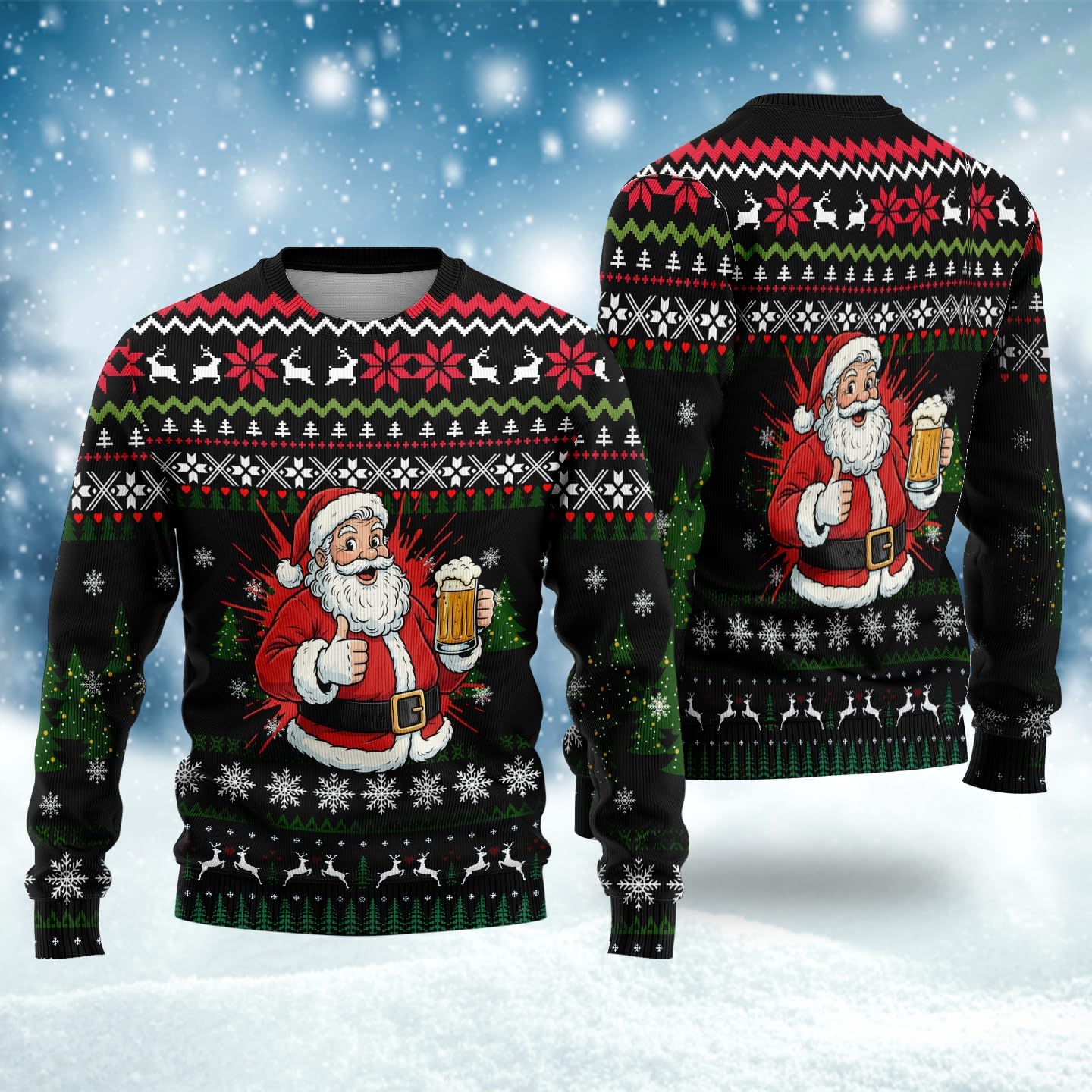 Santa Ugly Christmas Mens Sweater, 3D Graphic Pullover Hoodies for Women, Crewneck Long Sleeve Sweatshirt Gift Set 1 - Image 2