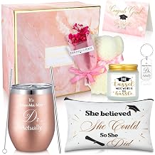 Jingmore 8 Pcs Graduation Gift Set for Women, Including Tumbler, Makeup Bag, Soy Candle, Keychain, Bear Towel, Greeting Card and Gift Box, Graduation Presents for Her PhD