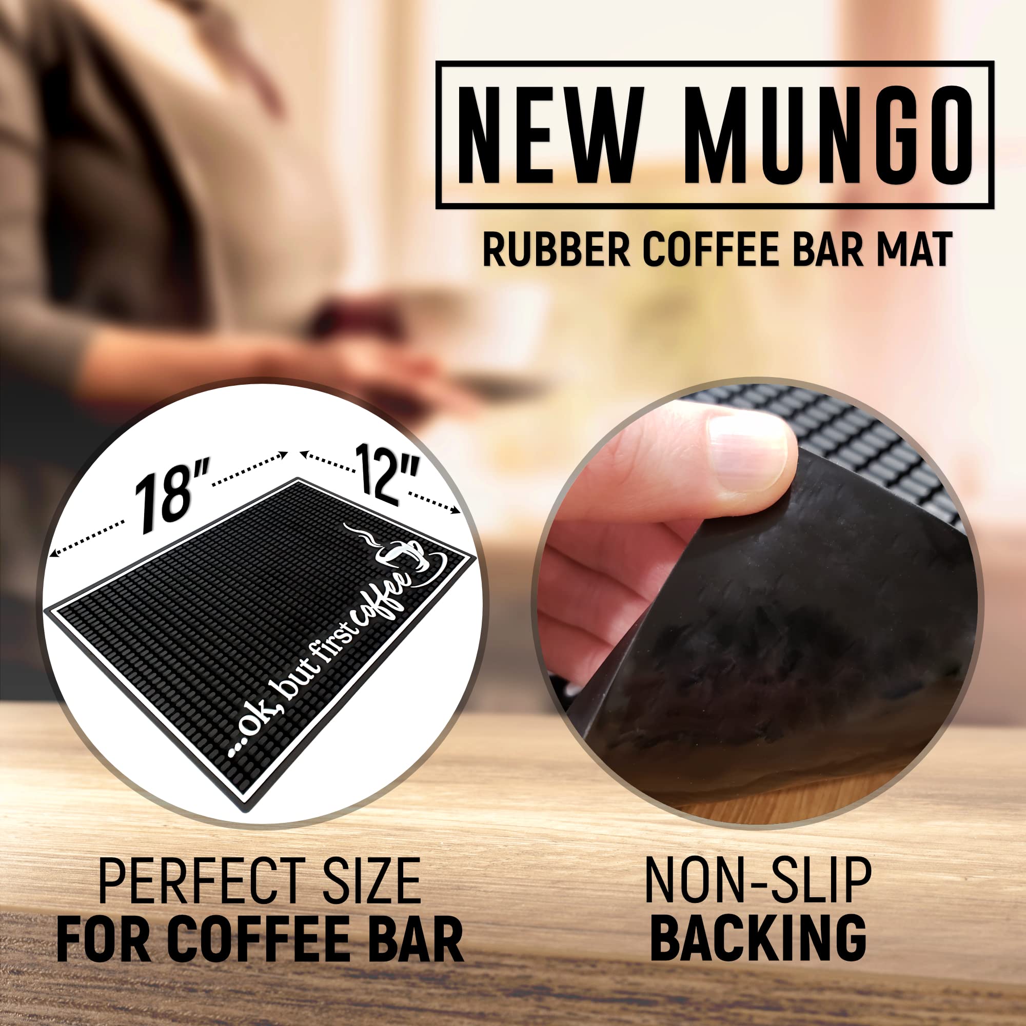 New Mungo Coffee Bar Mat - Coffee Bar Accessories & Decor for Countertops - Rubber Mat - 18”x12”