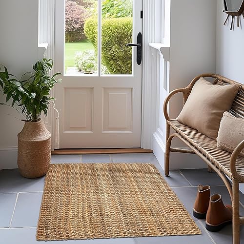 Miniatura 2 de Puerta de hierro  Alfombra de yute hilada a mano  24 x 36 in  tejida a mano por expertos artesanos  100 yute natural hilos textura gruesa