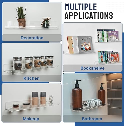 Miniatura 6 de CIVIFY Estantes de acrílico transparentes para pared paquete de 6 unidades estantes transparentes con kit de instalación y cubiertas para ocultar