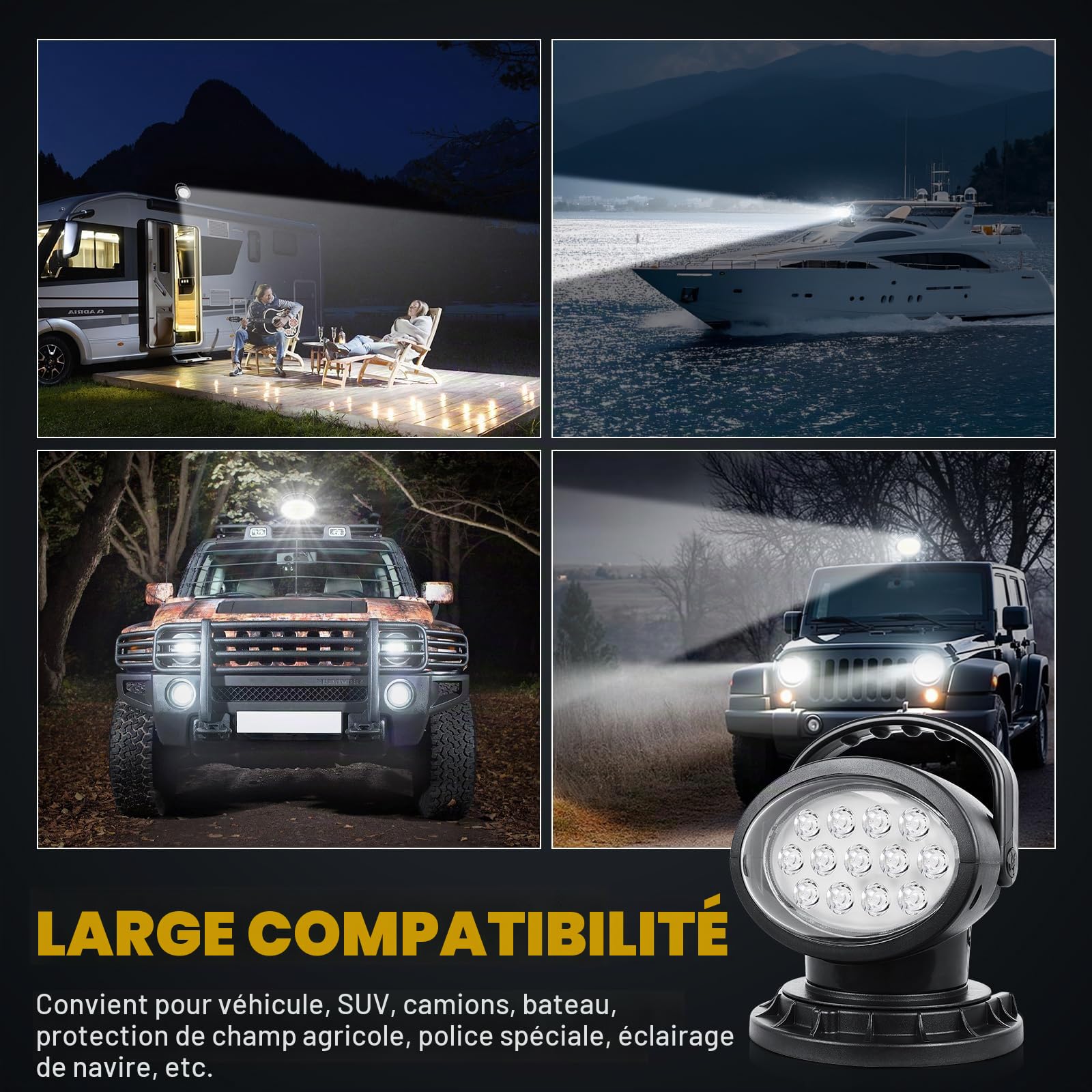 PICAA 50W Phare de Travail Led Aimanté, Projecteur de Recherche LED avce Télécommande, Éclairage de Secours Éclairage de Construction pour Offroad Voiture Camion Tracteur Bateaux