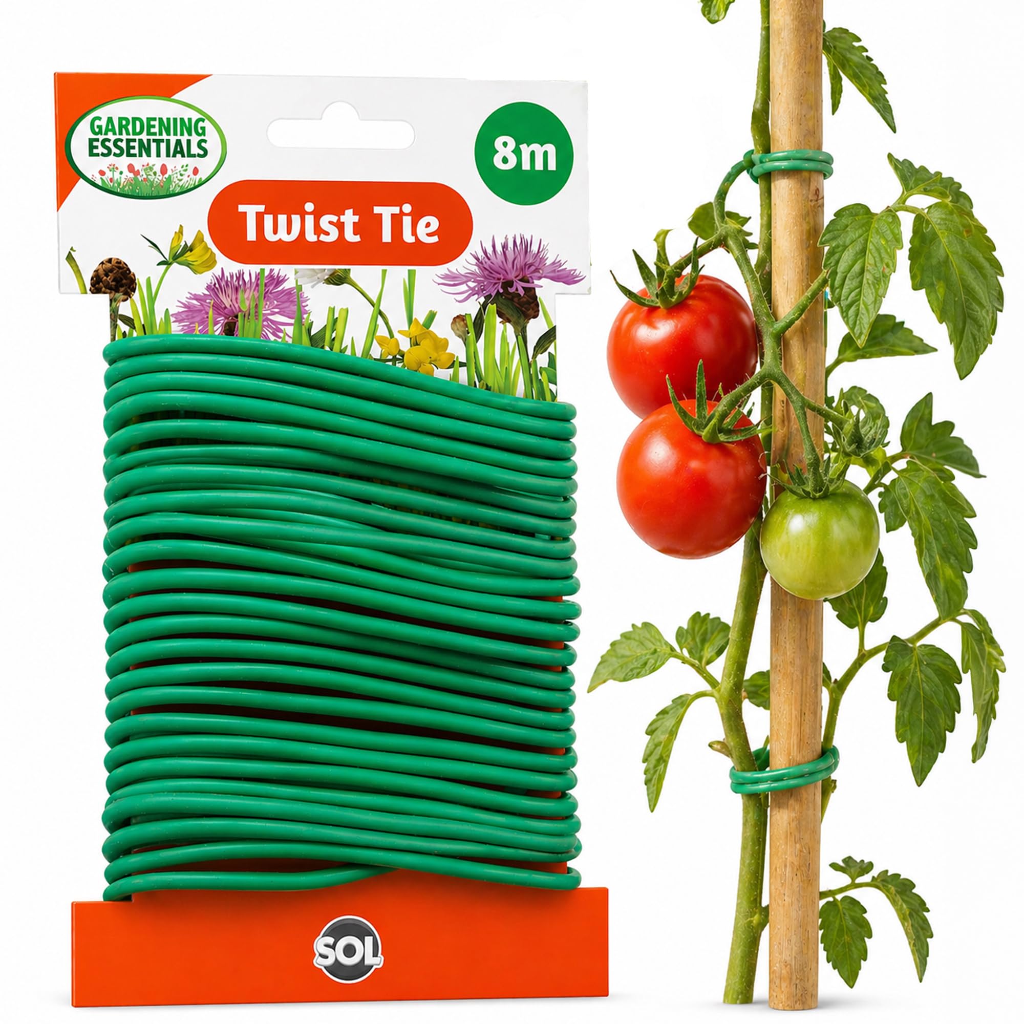 SOL 8m Soft Twist Garden Ties for Climbing Plants, 3.5mm Green Cable Ties, Flexible & Reusable Plant Ties for Outdoor Plants, Vines, Shrubs & Trees for Securing, Organising & Creating Garden Space