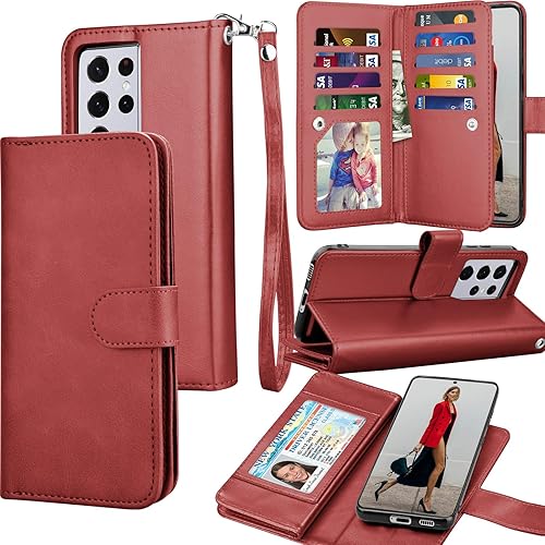 Vista 13 de Tekcoo Funda tipo cartera para Galaxy S21 Ultra, piel sintética de lujo, para tarjetas de crédito, con ranuras para tarjetas de crédito, funda