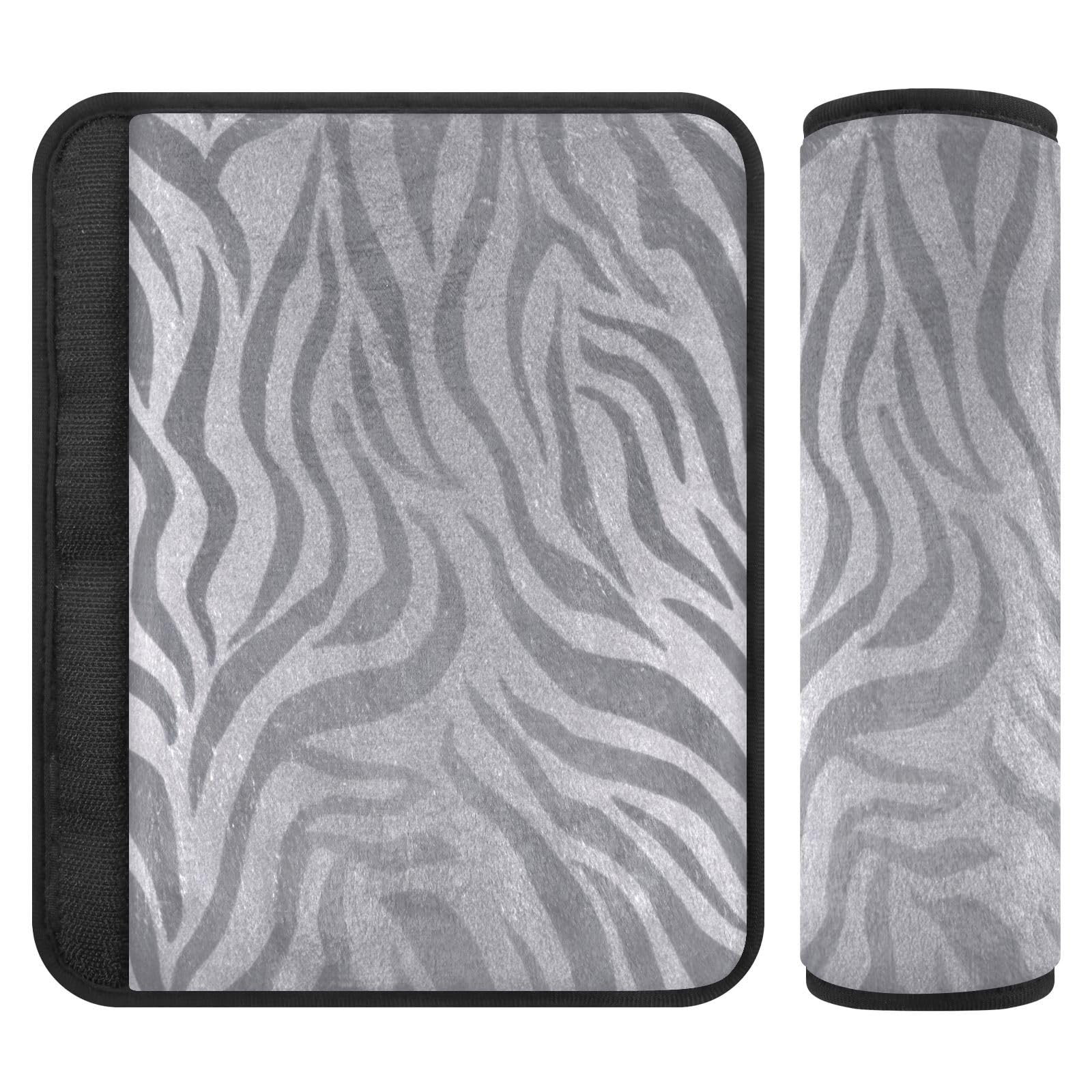2 Pack Seatbelt Covers Seat Belt Cover Pad for Adults Boys Girls Car Seat Strap Covers Pads Cushion Universal Shoulder Strap Pad Protector for Backpack Camera Bag 10x7.7Inch Light Silvery Zebra Print