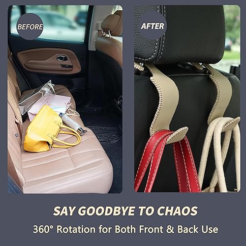 Miniatura 9 de Amooca Gancho universal para reposacabezas de asiento de automóvil, colgador de cuero con metal para asiento de automóvil, organizador para bolso,