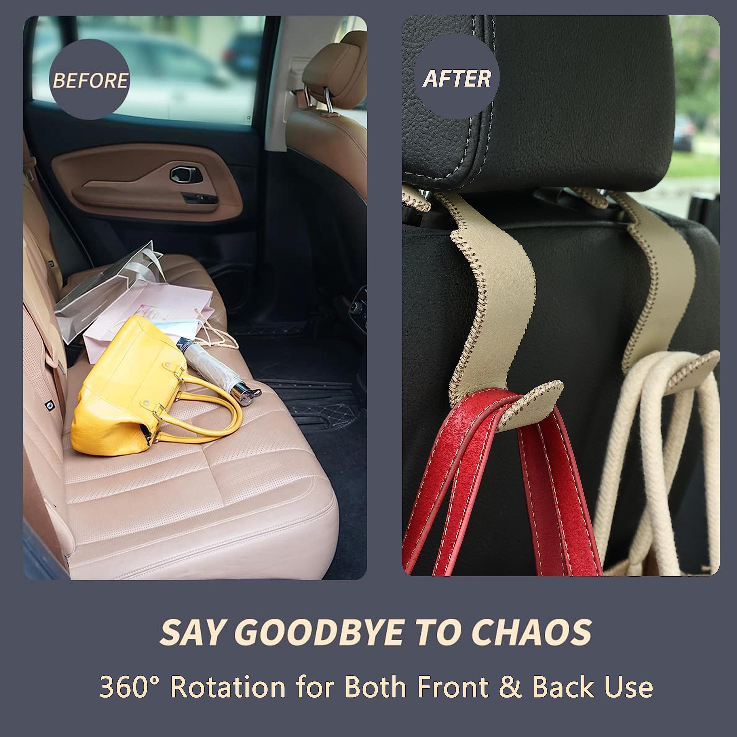 4-Pack Car Headrest Hooks Holds 55lbs Seat Storage Organizer for Bags view 3