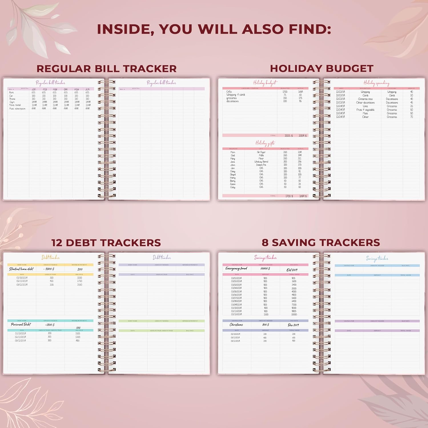 PLANBERRY Large Budget Planner & Monthly Bill Organizer with Pockets – Budgeting Book, Finance & Expense Tracker, 8.3x9.4″ (Rose Gold)