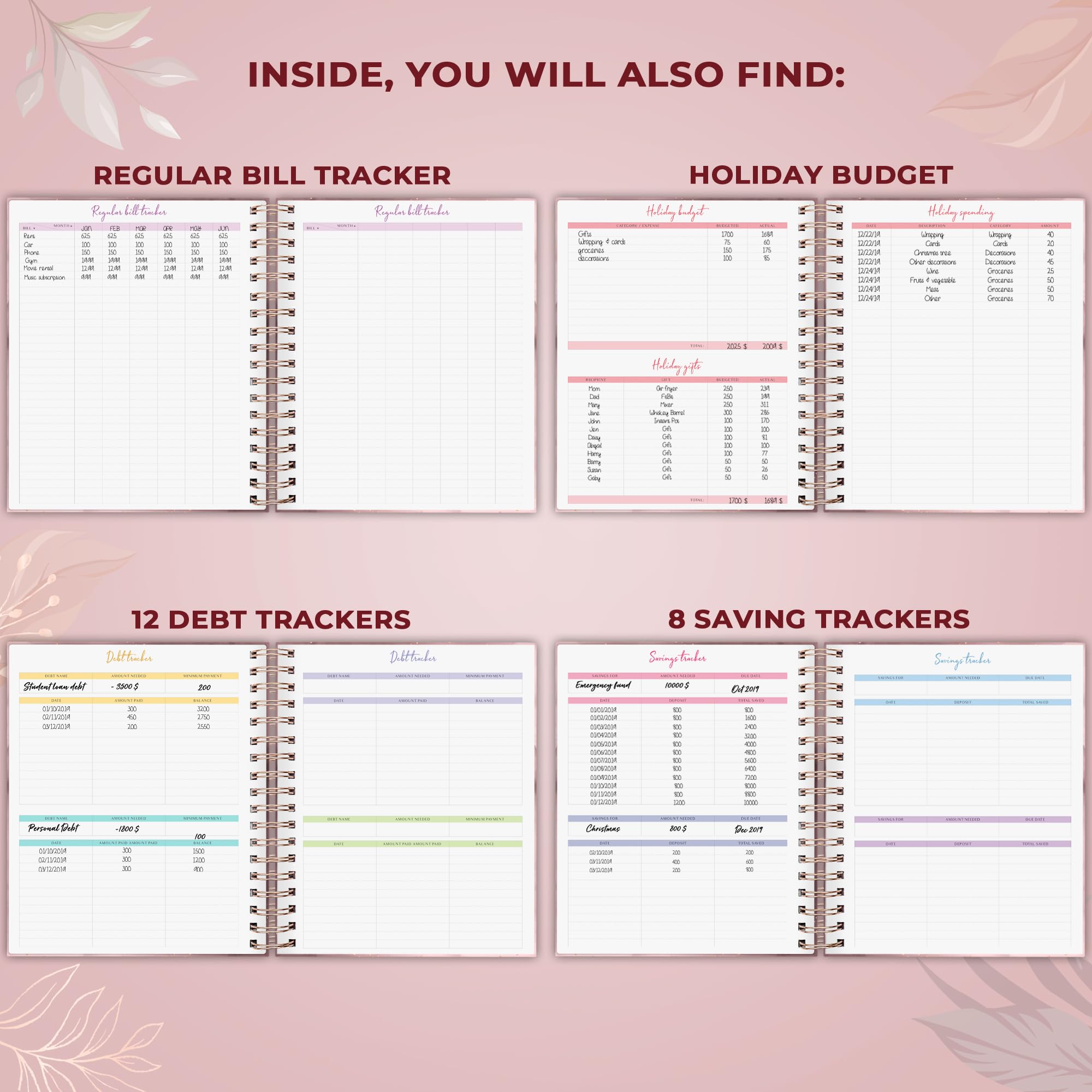 PLANBERRY Grande pianificatore di bilancio e organizzatore mensile per banconote con tasche, libro di budget, tracker finanze e spese, 20,3 x 23,4 cm (oro rosa)