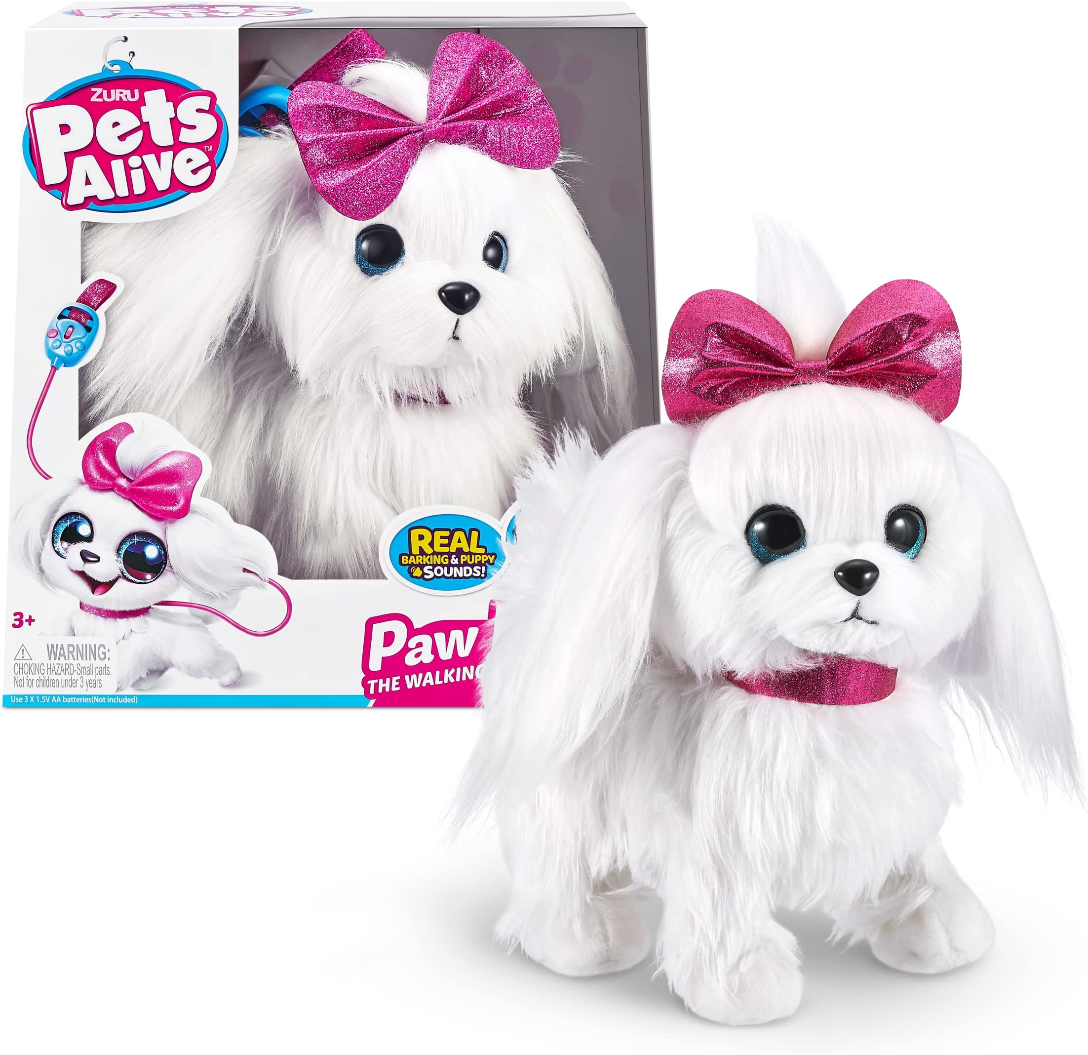 Pets Alive Lil' Paw Paw The Walking Puppy Robotic Toy, Electronic Plush, by ZURU, Pink
