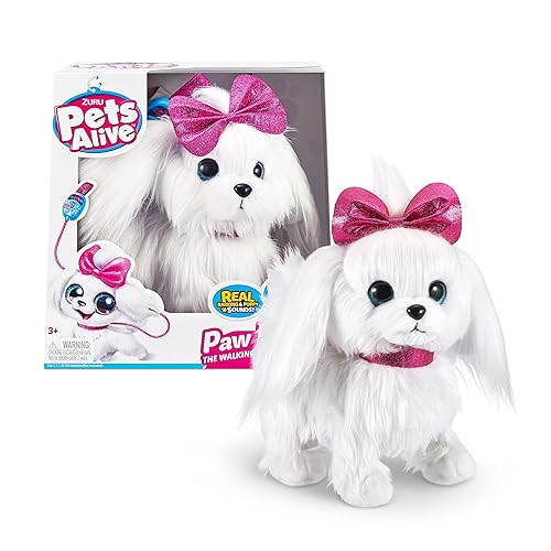 Pets Alive Lil' Paw El Cachorrito Que Camina de ZURU Interactive Perro Que Camina, Mueve y Ladra, Mascota de Peluche Interactiva, Correa Electrónica, Juguetes Suave para Niños y Niñas