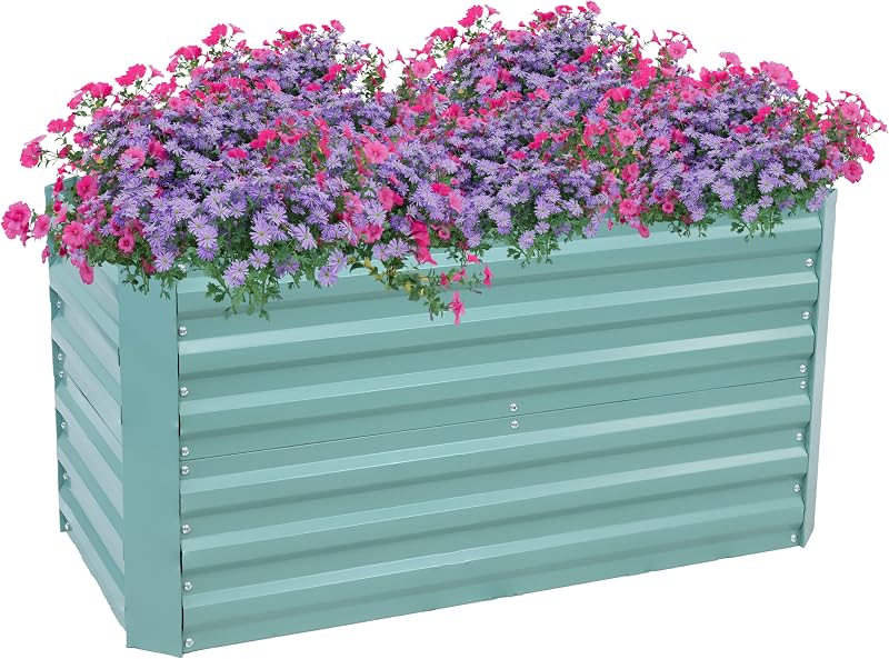 Sunnydaze Rectangle Galvanized Raised Garden Bed, Green, 47x23x24 | Outdoor Planter Box for Backyard or Patio, Galvanized Steel Metal Raised Bed for Gardening, 15 cu ft, 112 gal