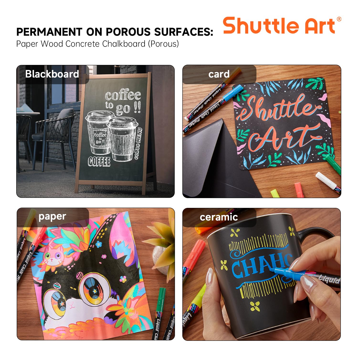 Shuttle Art Kreidemarker, 15 lebendige Farben, Flüssigkreide-Marker für Kreidetafeln, Fenster, Glas, Autos, wasserbasiert, radierbar, wendbar, 3 mm feine Spitze, für Büro und Zuhause