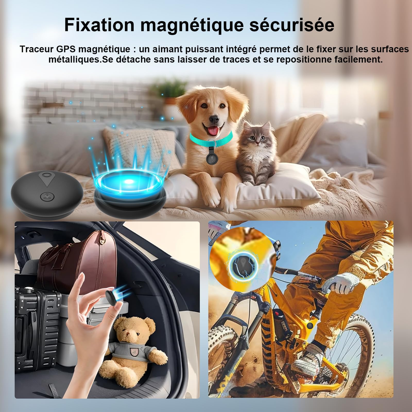 Traceur GPS Voiture,Magnétique Smart Tag Tracker,Traceur caché localisateur,Traceur sans Abonnement,Étanche IP67,Compatible avec iOS et Android,pour Véhicules/clés/Moto/Bagage/Enfant/Wallet-