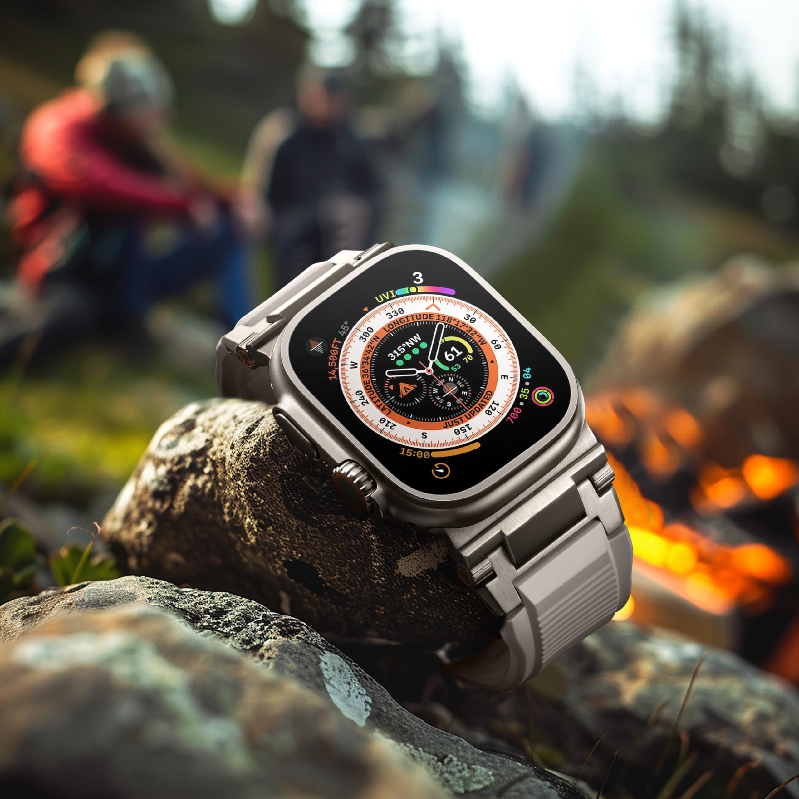Bandletic Armband Kompatibel mit Apple Watch Ultra 2/Ultra 3/Ultra 49mm | Robustes FKM Ersatzarmband für iWatch Series 11/10 46mm 9/8/7 45mm SE/6/5/4 44mm 3/2/1 42mm Metallverbinder,Polarstern