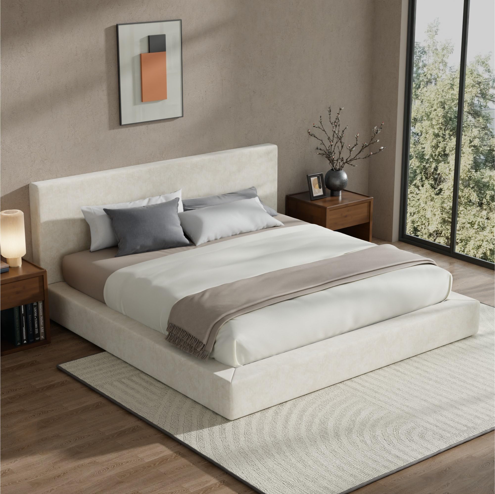 RECCI AirFrame King Size Upholstered Bed Frame with Plush Padded Headboard — product photo
